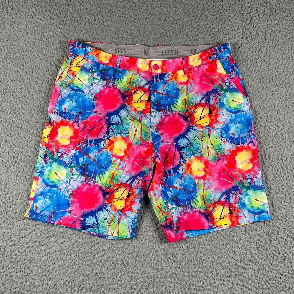 Hreski Golf Shorts Mens 42 Colorful Paint Splatter Lightweight Performance Flaw